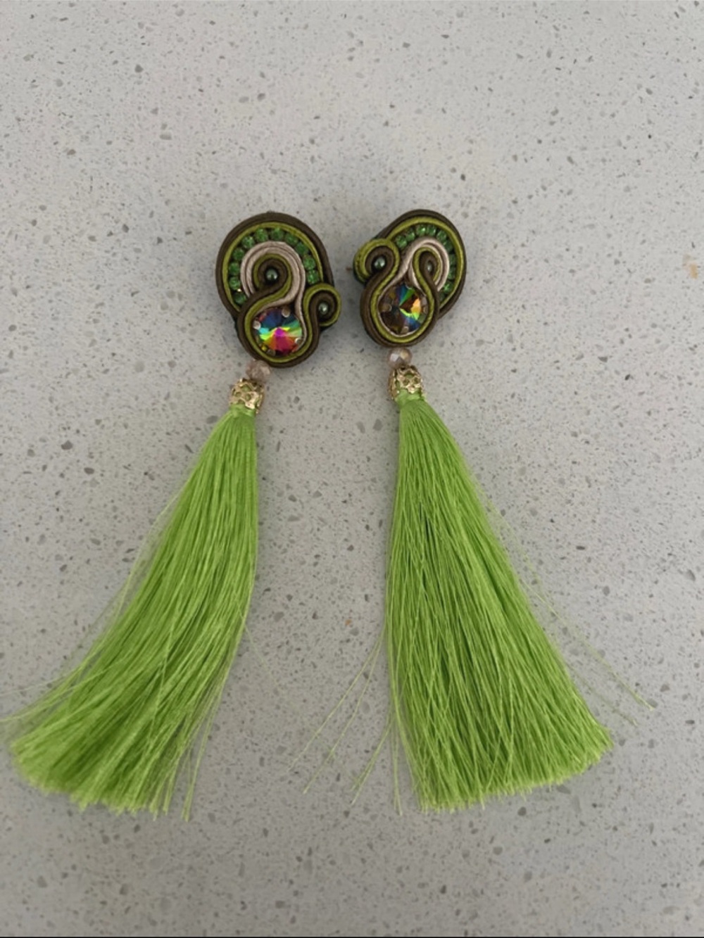 Handmade Lime Green Tassel Drop Earrings